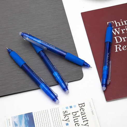 Volcanics Retractable Clicker Erasable Gel Pens - 0.7mm Ball Point, Heat Erase with Built-in Eraser, 12 Pack Blue...