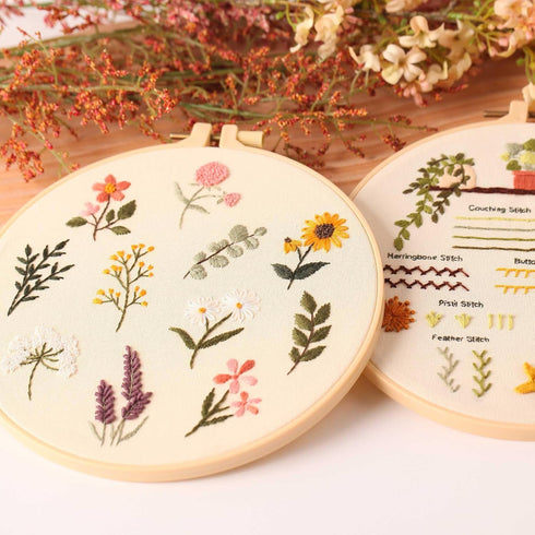 Harimau 4P Beginner Embroidery Kit,Natural Landscape Pattern,Cross Stitch Kits, Including Stamped Embroidery Cloth with 2 Embroidery Hoops, Multic...