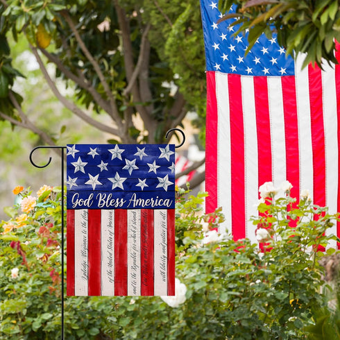 God Bless America 4th of July Home Decorative Garden Flag, House Yard American Stars Stripes Outside Decor, USA Patriotic Memorial Day Outdoor Sma...