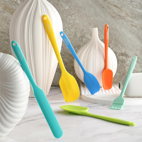 6PCS Silicone Spatulas, MONGSEW Food Grade Heat Resistant Rubber Spatula Set, Kitchen Spatulas for Baking, Cooking and Mixing, BPA-Free, Dishwashe...