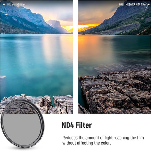 NEEWER 55mm Filter Kit, UV + CPL + ND4 Filters with Storage Bag & Cleaning Cloth, Optical Glass and Aluminum Alloy Slim Frame, Compatible with Can...