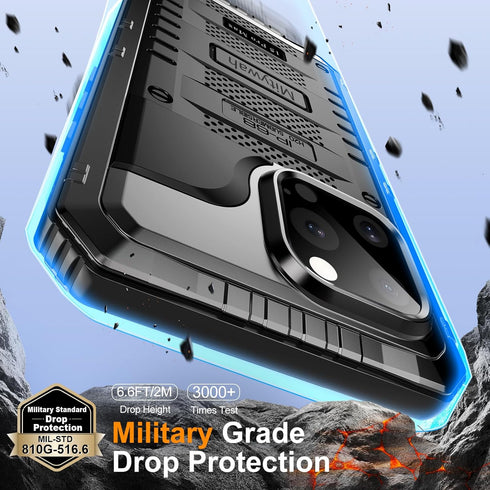 Mitywah Waterproof Case for iPhone 15 Pro Max, Heavy Duty Shockproof Case with Built-in Screen Protector, Full Body Underwater Protective Metal Ca...