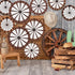Outus 9 Pcs Wagon Wheel Decorations Paper Fans Wooden Wagon Wheels Wall Decor Western Hanging Paper Fans for Wild West Western Cowboy Themed Class...