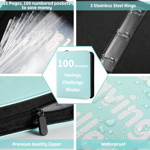 100 Envelopes Money Saving Challenge Binder with Laminated Tracker, Money Saving Challenge Budget Binder with Cash Envelopes, Savings Challenge Bo...