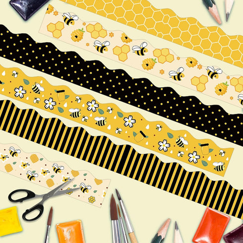 84ft Bee Bulletin Board Borders Bee Classroom Decorations, Cartoon Bee Honeycomb Yellow Black Scalloped Border Trim for Teacher Back to School Sup...
