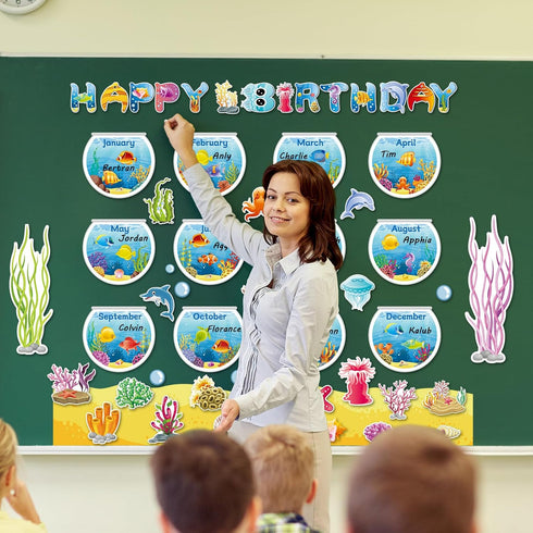 68PCS Happy Birthday Paper Bulletin Board Set Under The Sea Classroom Decoration Ocean Beach Theme Birthday Bulletin Board Decor Sea Life Cutouts ...