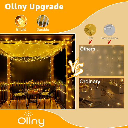Ollny String Lights 120LED 40FT, Warm White Fairy Lights Waterproof Connectable Timer, 8 Modes Plug in Christmas Lights for Bedroom Outdoor Party ...