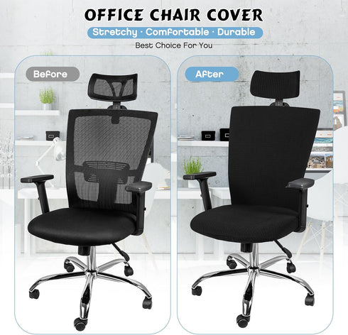 Lounsweer 3 Pieces Headrest Chair Cover Office Chair Cover Rolling Desk Chair Cover Gaming Chair Covers Stretch Washable Computer Chair Slipcovers...