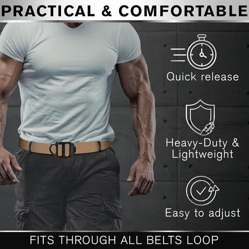 TECEUM Tactical Belt – Coyote B4 S – Heavy-Duty Military, Work, Hiking,Rigger, Utility, EDC Men’s Belts – Quick-Release – Nylon Web...