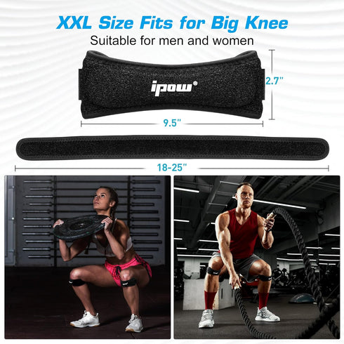 IPOW 2 Pack XXL Plus Size Knee Pain Relief & Patella Stabilizer Knee Strap Brace Support for Hiking, Soccer, Basketball, Running, Jumpers Knee, Te...
