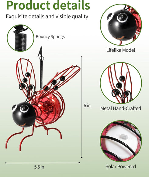 Solar-Powered Hanging Metal Ladybug Light Garden Decor | Lady bug Sculpture with Bouncy Springs | Summer Outdoor Art Decorations (Red)...