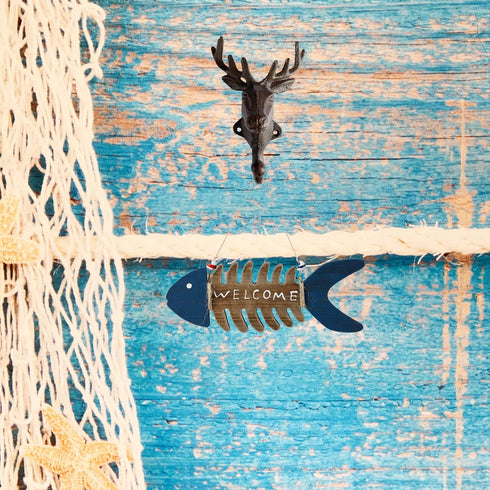 Rustic Heavy Duty Cast Iron Decorative Deer Wall Mounted Hooks Deer Antler Key Hat Holder Hanging Towel Key Coat Hook Rack Durable Iron Hanger Hom...