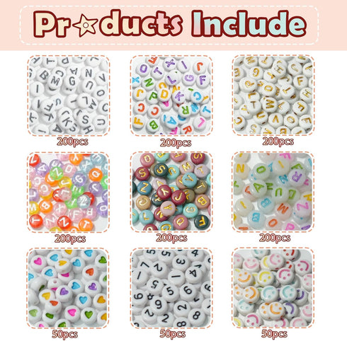 FZIIVQU 1400pcs 6 Colors 4x7mm Letter Beads for Bracelets Making Kit Alphabet Beads for Jewelry Making with Number Heart Beads Friendship Bracelet...