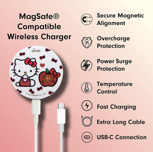 Sonix x Sanrio Charger for MagSafe iPhone 14, iPhone 13, iPhone 12 Series | Fast Wireless Charger x 6.5ft Cable (USB-C) | Hello Kitty Apples...