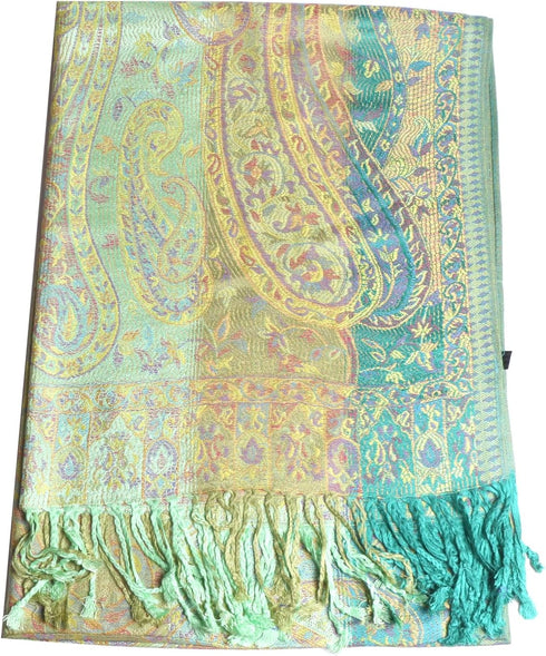 Pashmina Scarf with Vintage Tapestry Style Rainbow Luxury Paisley Pattern Wrap Shawl...
