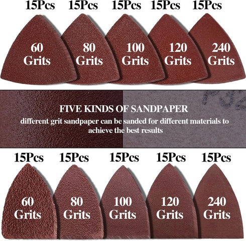 156Pcs Oscillating Tool Sanding Pad Kit, 3Pcs Triangle Sanding Pads and 3Pcs Finger Sanding Pad, 150Pcs Sandpaper, for Wood/Plaster Polish Sanding...
