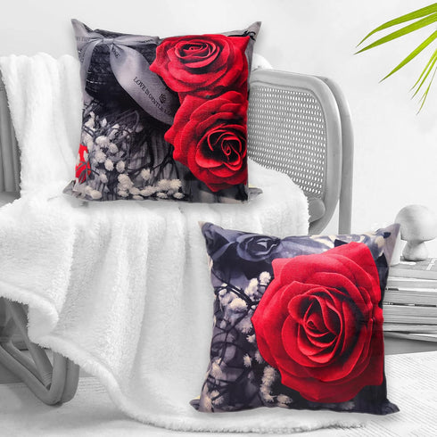Flower Throw Pillow Covers Black Red Rose Decorative Square Pillowcases 18x18 Set of 2 for Sofa Bedroom Living Room Decor Gift (Black Red)...