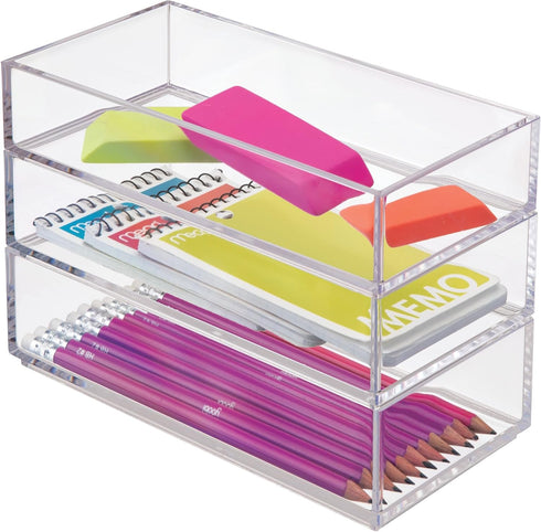 iDesign Clarity Plastic Drawer Organizer for Vanity, Countertop, Bathroom, Kitchen and Cabinet Storage, 8" x 4" x 2", Clear...