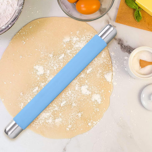 Rolling Pin Dough Roller for Baking with Thickened Non Stick Silicone Metal Handle Rolling Pin Stainless steel Fondant Roller Pin Cookie Pastry Ki...