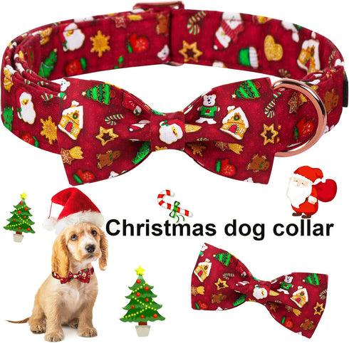 ARING PET Christmas Dog Collar, Cute Santa Claus Dog Collar with Bowtie, Cotton Red Christmas Dog Collar Bow with Metal Buckle for Small Medium La...