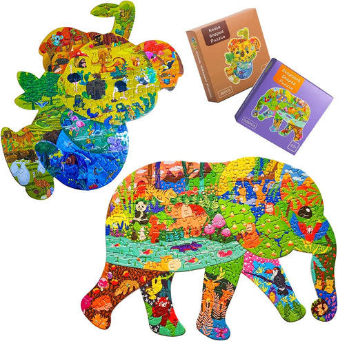 Puzzles for Kids Ages 8-10, 96 Pieces Koala and 200 Pieces Elephant Jigsaw Puzzles Unique Irregular Pieces Gift for 4 6 8 10 Years Old Boys and Gi...