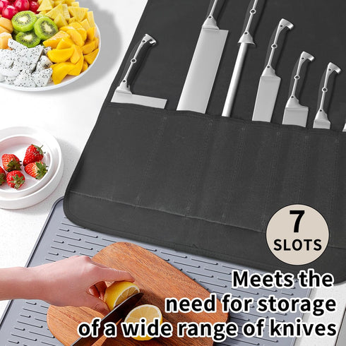 Knife Roll, Chef Knife Bag, Waxed Canvas Heavy Duty Knife Pouch with 7 Slots, Knife Bags for Chefs Professional with Knife Tip Protectors Tool Sto...