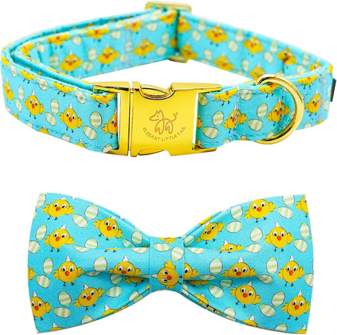 Elegant little tail Easter Day Dog Collar, Dog Collar with Bow Chicken Eggs Print Dog Collar Pet Collar Gift Dog Bowtie Adjustable Dog Collar for ...