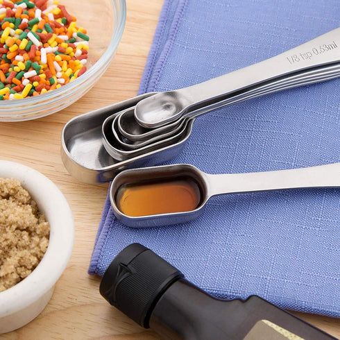 MEKBOK Heavy Duty Stainless Steel Metal Measuring Spoons for Dry or Liquid, Fits in Spice Jar, Set of 6...
