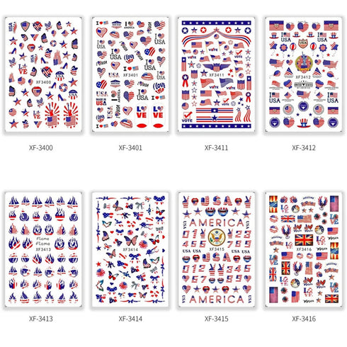 4th of July Nail Art Stickers Decals, American Flag Patriotic Independence Day 3D Nail Stickers Nail Supply USA Flags Heart Star Design Nail Decal...