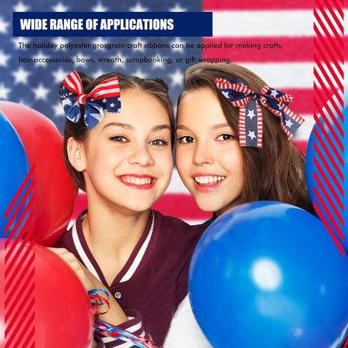 5 Rolls Star Wired Edge Ribbon 2.5 Inch Patriotic Stars Stripes Satin Ribbon 4th of July Grosgrain Halloween Thanksgiving Christmas Decoration for...