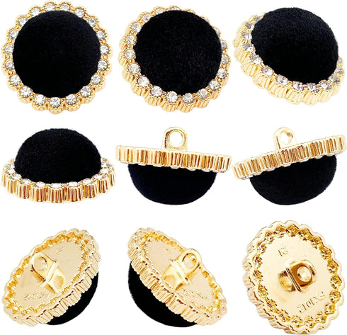 10pcs Round Shank Buttons for Sewing Black Velvet Gold Button Crafts Coats Clothes Suits Sweaters Dress Bags Decorations 34L/21mm (13/16 inch)...