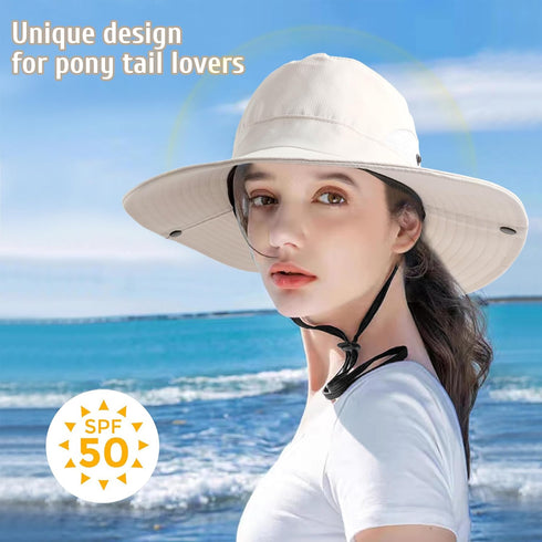 Women's Sun Hat with Ponytail Hole Sun Shade Hat UV Protection Foldable Mesh Wide Brim Beach Fishing Hat for Women...