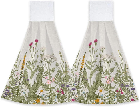 Flower Herbs Hand Towels Wild Plant Hanging Kitchen Dish Towels with Loop 2 PCS, Soft Super Absorbent Washcloth Fingertip Towel for Home Decor 12x...