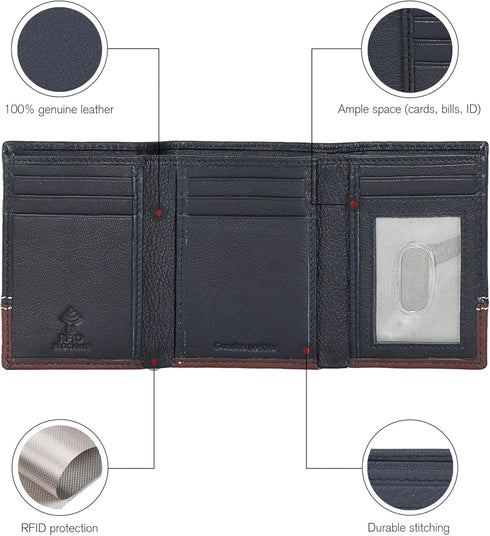 ESTALON Real Leather Trifold Wallet For Men-RFID Slim Tri Fold Wallets Minimalist 3 fold Credit Card Holder ID Window (Patriot/Hazel)...