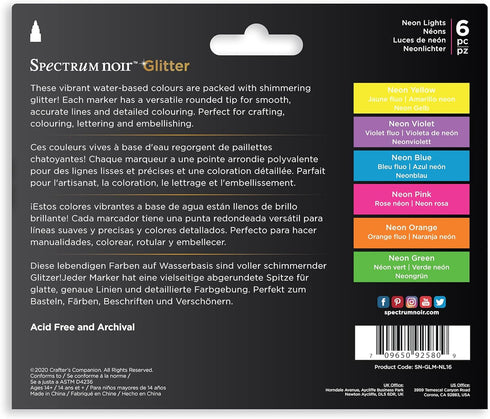 Spectrum Noir SN-Glitter Marker Lights-6pc Set, pkg of 6, Neon Lights...