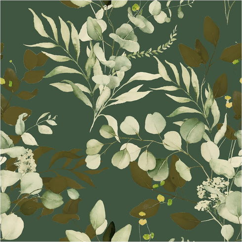 HAOKHOME 93042-4 Peel and Stick Wallpaper Boho Sage Green Eucalyptus Leaf Floral Wall Mural Home Nursery Decor Renter Friendly Wallpaper 17.7in x ...