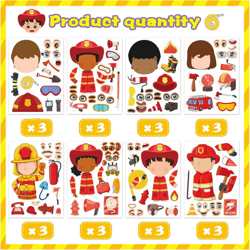 24 Sheets Firefighter Stickers for Kids, Make-a-face Fireman Stickers Sheets, Fireman Themed Sticker Party Favor Supplies Craft School Fire Educat...