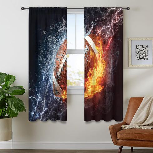 Cinbloo American Football Curtains Sheer Rod Pocket Boys Sports Wall Decor for Kids Men Teens Bedroom Water Flame Football Art Printed Cool Living...