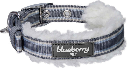 Blueberry Pet Soft & Comfy Multi-colored Stripe Fleece Padded Adjustable Dog Collar with Metal Buckle - Grey, Neck 9-12.5", for Small Breed...