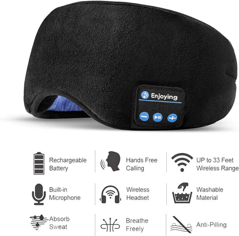 Voerou Sleep Headphones 5.2 Bluetooth Sleep Mask with Music and Ultra Thin Speakers Perfect for Sleeping, Air Travel,Meditation and Relaxation?Uni...