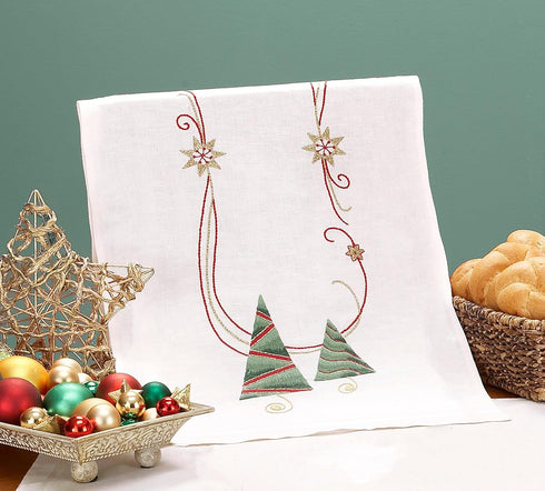 Leisure Arts Table Runner 15"x42" Ecru Xmas Trees, Kitchen Table Runner, Embroidery kit, Kitchen Runner, Cross Stitch Kits for Beginners, Embroide...