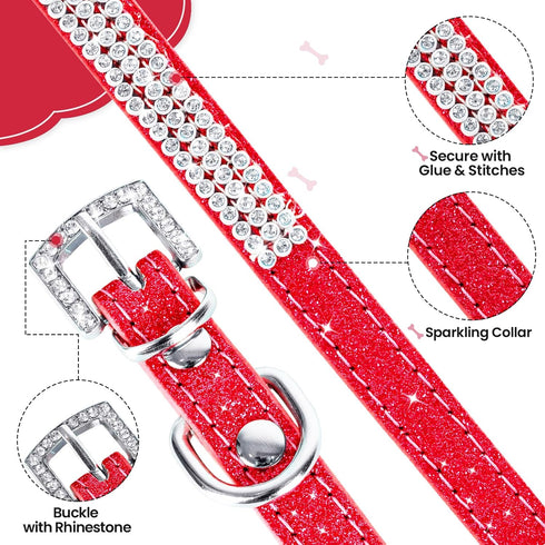 Apasiri Rhinestone Dog Collar for Small Dogs, Red Leather Dog Collar, Cute Dog Collar, Bling Dog Collars for Medium Dogs, Diamond Dog Collar Cat C...