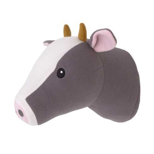 NoJo Plush Fleece Grey & White Cow Head Wall Decor, Charcoal, White, Peach...