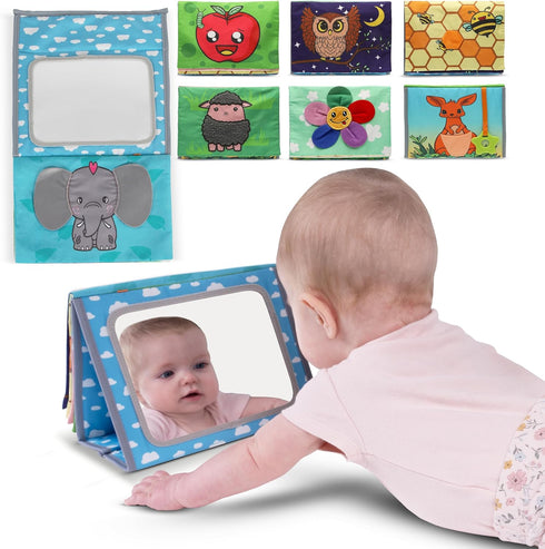 Tummy Time Mirror Toys with Soft Crinkle 3D Activity Book-Baby Teether, High Contrast Baby Toys for Newborn Tummy Time Toys Developmental Newborn ...