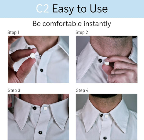 C2 Elastic Shirt Collar Extender - 5 Pack Neck Extender for Dress Shirt - Non-Metal Button Extender for Dress Shirts - 3 Sizes: Small, Regular, an...