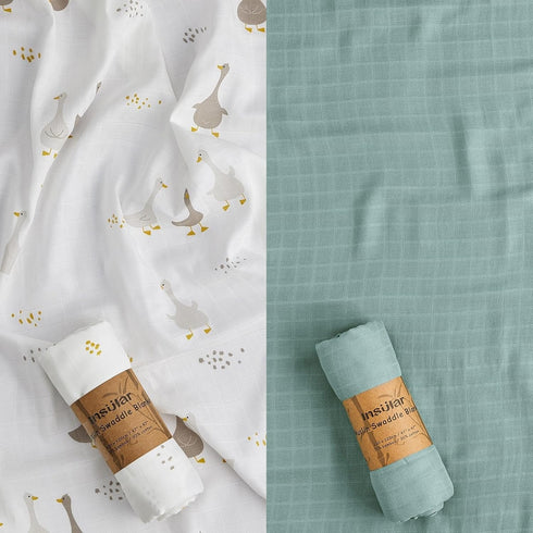 Insular Muslin Swaddle Blanket, Baby Swaddle Wrap for Boys and Girls, Receiving Blanket Large 47 x 47 inches, Baby Essentials, 2 Pack, Green&Duck...