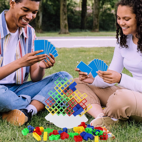 48pcs Block Stacking Toy with 22pcs Cards & Turntable Balance Board Game Building Block Toy for Kids Adults Family Party Games...