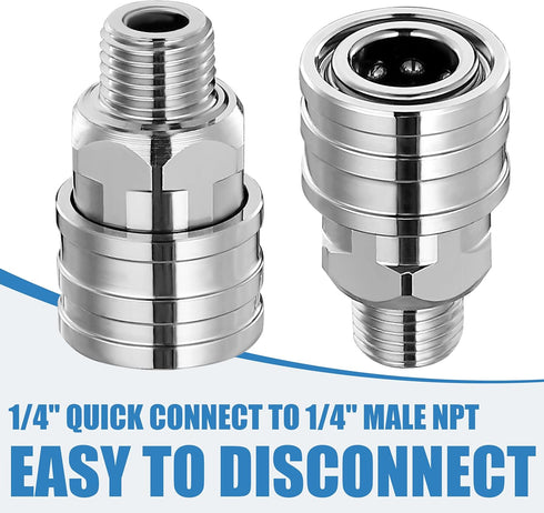1/4" Pressure Washer Fittings-Stainless Steel Pressure Washer Adapter-1/4" Quick Connect Socket to 1/4" Male NPT Pressure Washer Coupler-5000 PSI...