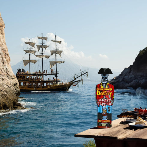 Surrender the Booty Ghost Pepper Hot Sauce – Bhut Jolokia Extreme Gourmet Heat – Premium Novelty Pirate Gift Bottle – Hot Sauce Challenge – 5oz...