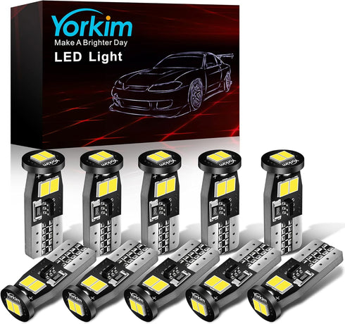 Yorkim 194 LED Bulb White CANBUS Error Free T10 LED 6-SMD 2835 Chipsets 2825 168 W5W Bulb No Polarity Replacement Bulbs for Map Dome Trunk Liscens...
